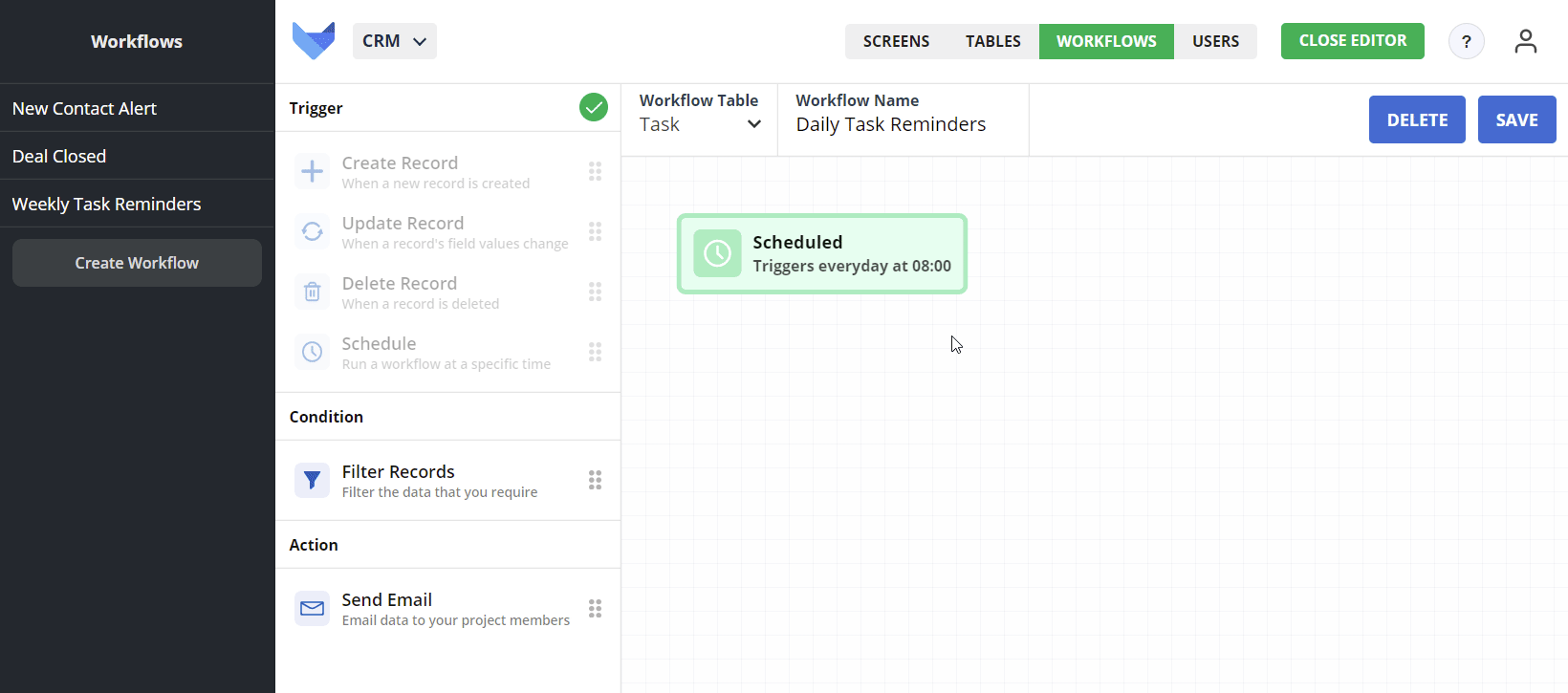 Adding Filter Records block to workflow canvas