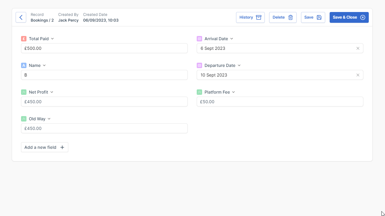 gif showing how to add a new Field in the redesigned Create/Edit Views