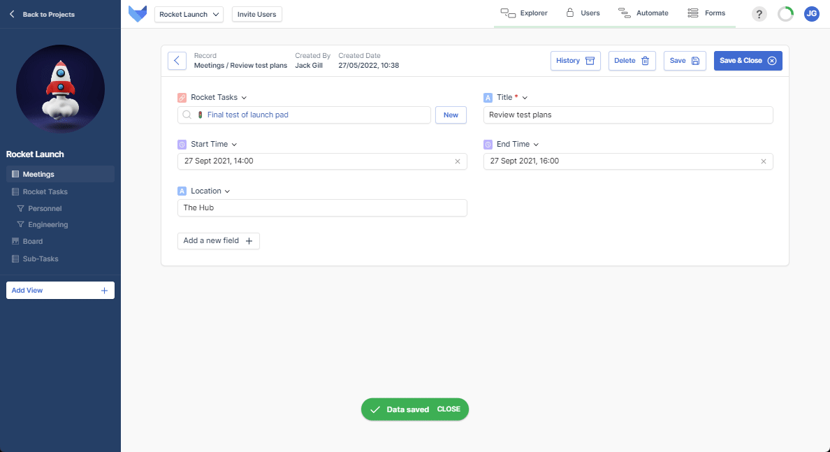 a Signature Field being configured in Record View 