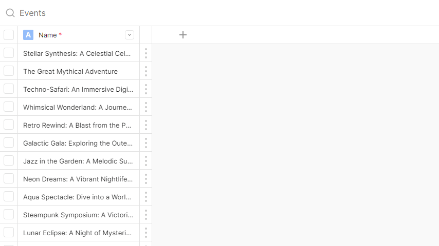 gif showing how to add a new Field Type in Gridfox using the plus (+) button 