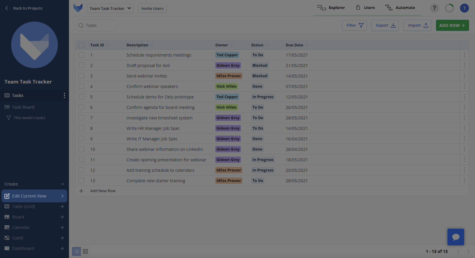Edit Current View Grid button
