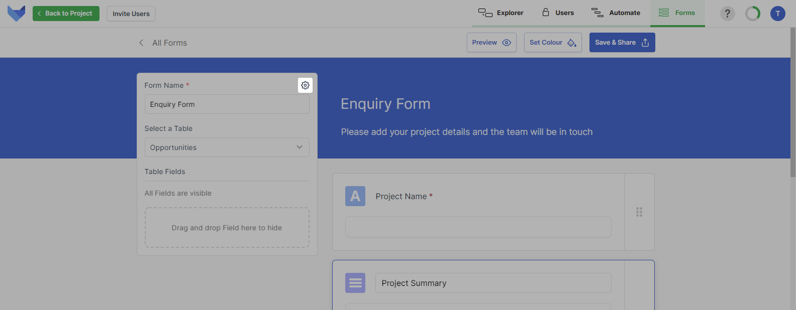 Form Settings Button