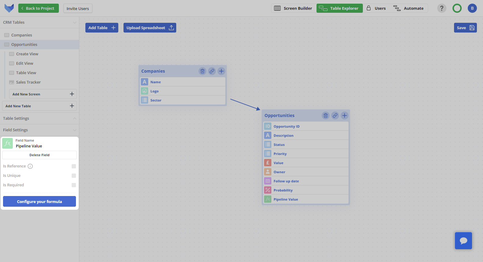 Field Config Formula Table Builder