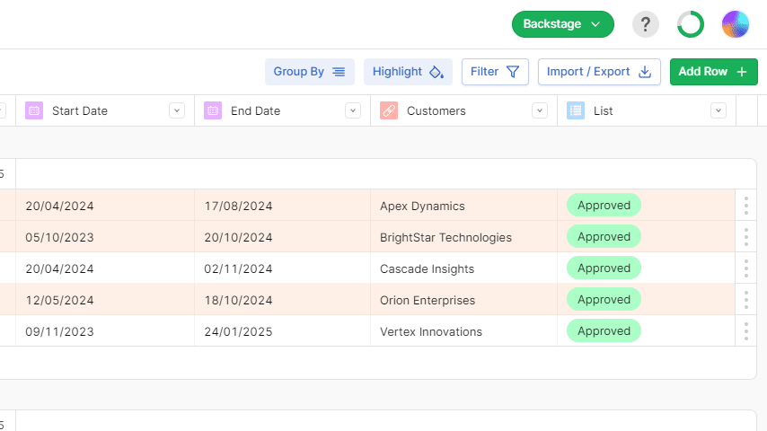 A gif showing the new backstage dropdown in a gridfox project