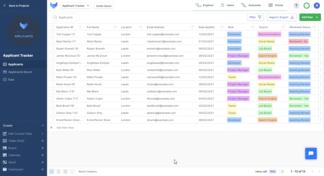 gif showing the process for configuring case sensitivity on unique fields in Gridfox 