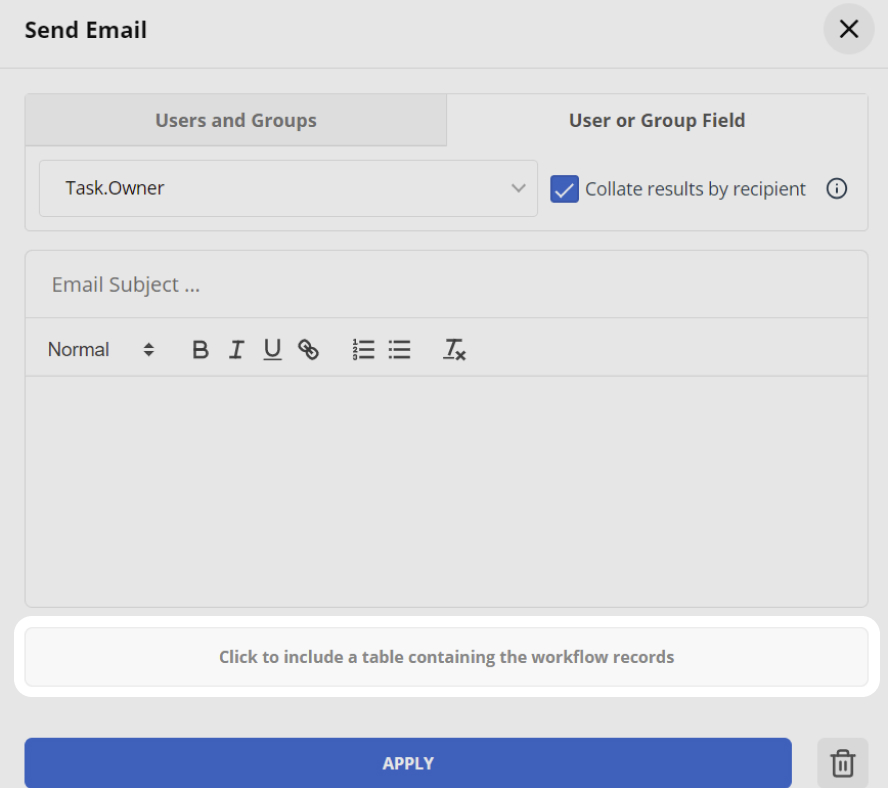 Button to include records on workflow email