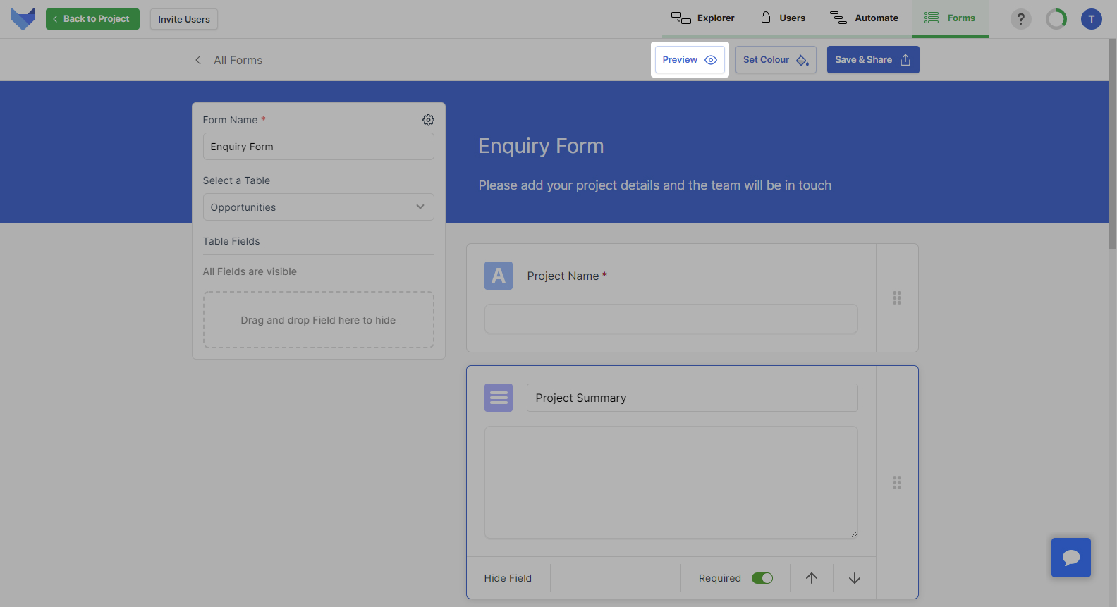 Preview Form Button