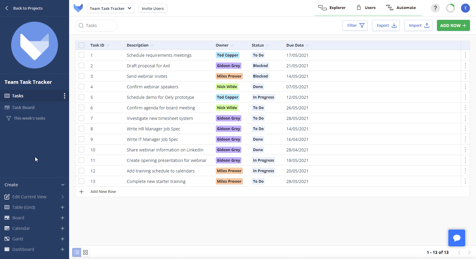 Reorder Fields Grid View
