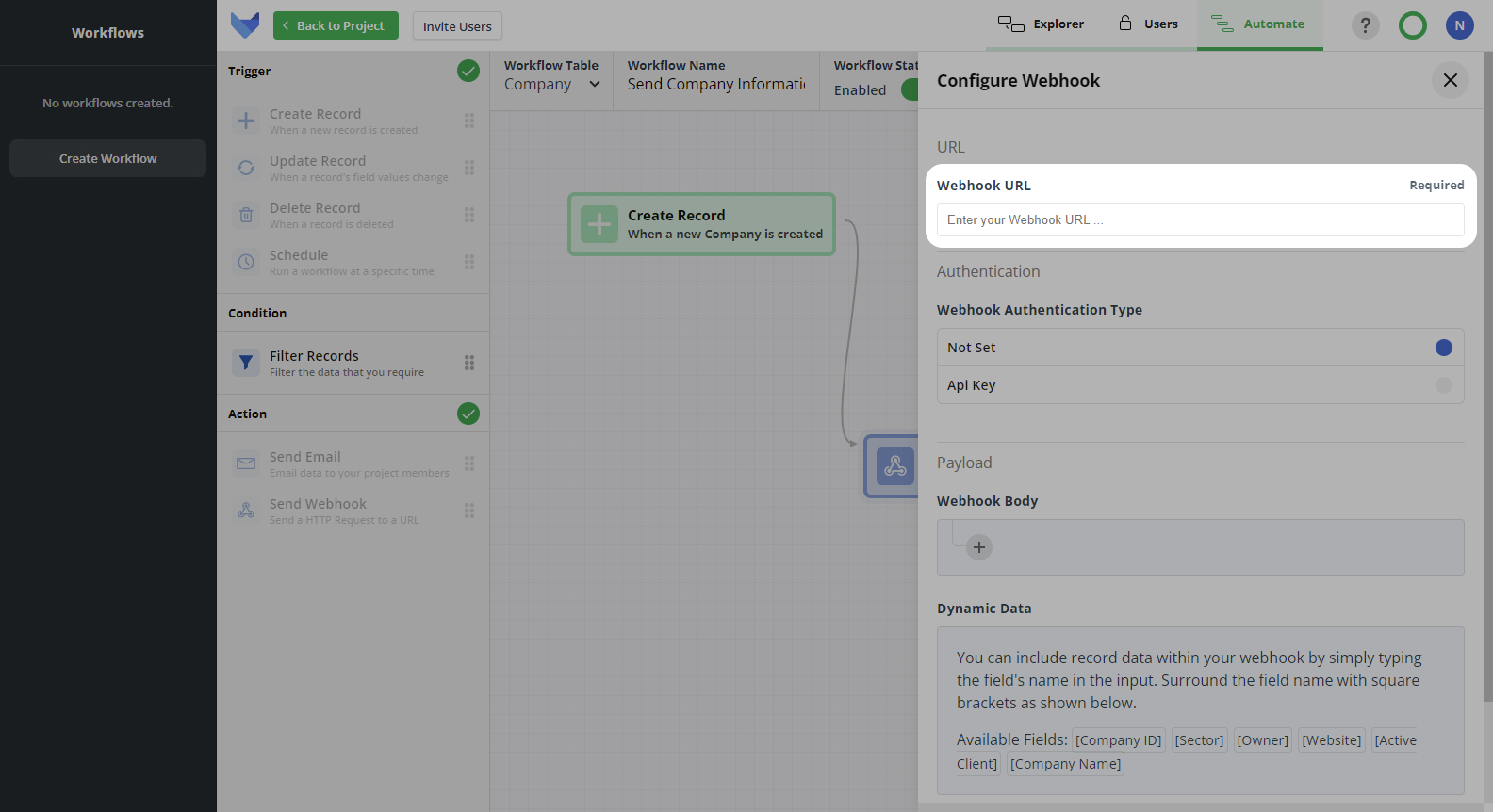 Webhook URL Field
